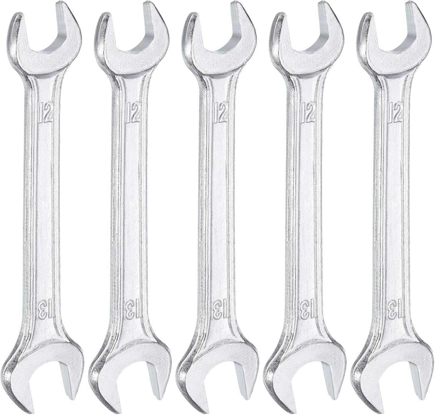 HARFINGTON 5pcs Double Open End Wrench 12mm x 13mm Metric 15 Degree Offset Angle Small Flat Head Wrench Galvanizing Open Ended Spanner for Automotive Repair Furniture Assembly