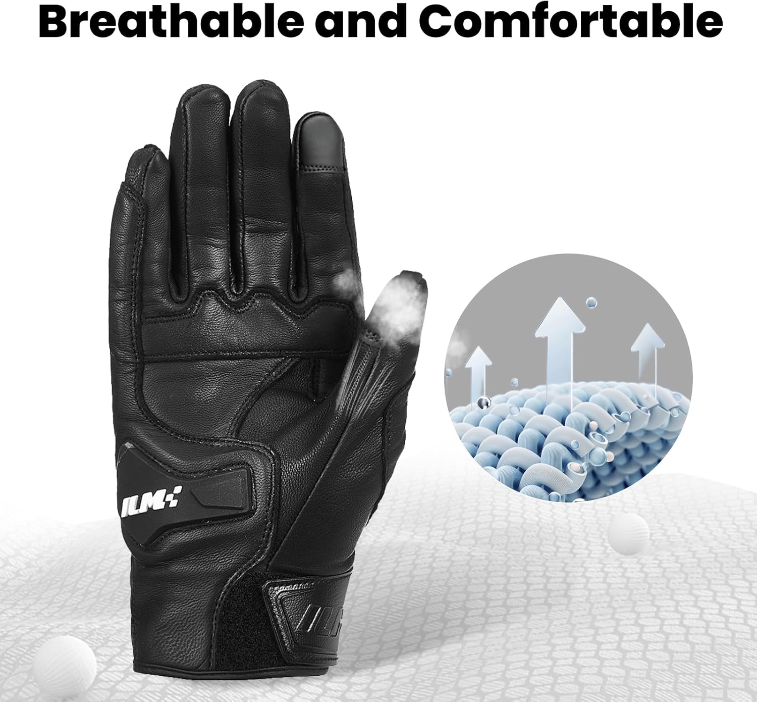 ILM Goatskin Leather Motorcycle Motorbike Powersports Racing Gloves Touchscreen for Men and Women Model DN01(M, Black Unperforated)
