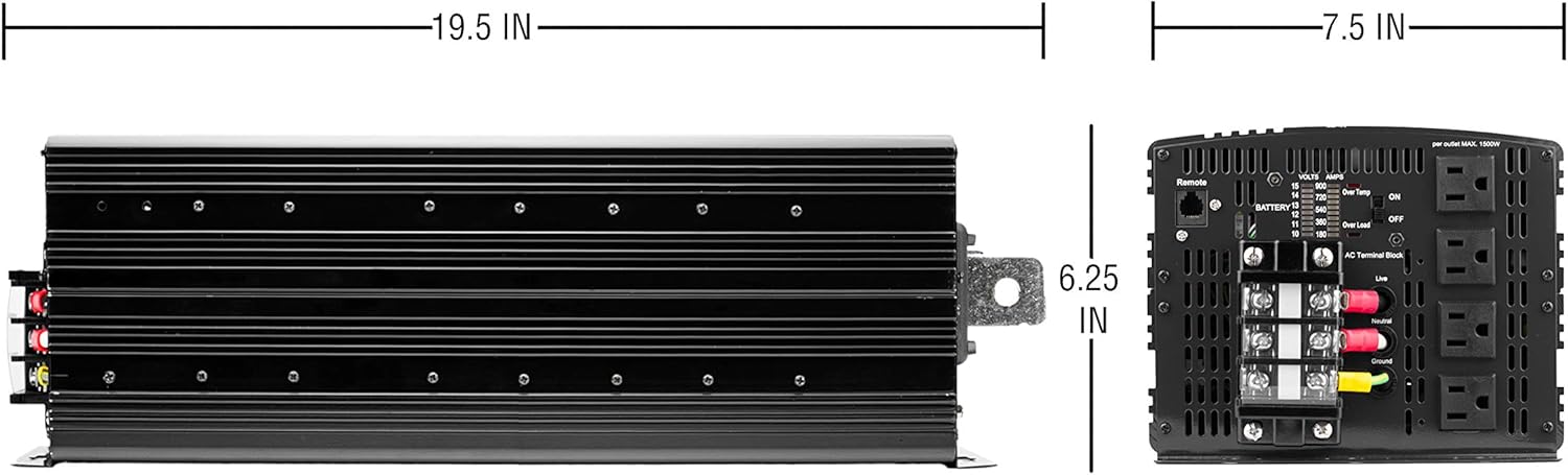 Wagan EL3746 12V 8000 Watt Power Inverter with Remote Control, 16000 Watt Surge Peak, Proline 12 Volt Power Converter for Home RV Camping Van Life Off Grid