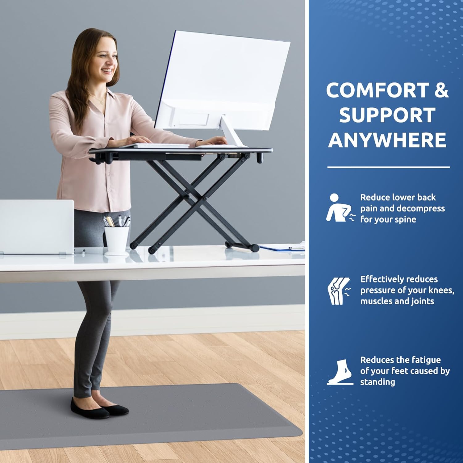 KitchenClouds Kitchen Mat Cushioned Anti Fatigue Rug 20"x39" Waterproof, Non Slip, Standing and Comfort Desk/Floor Mats for House Sink Office (Grey,0.8inch)
