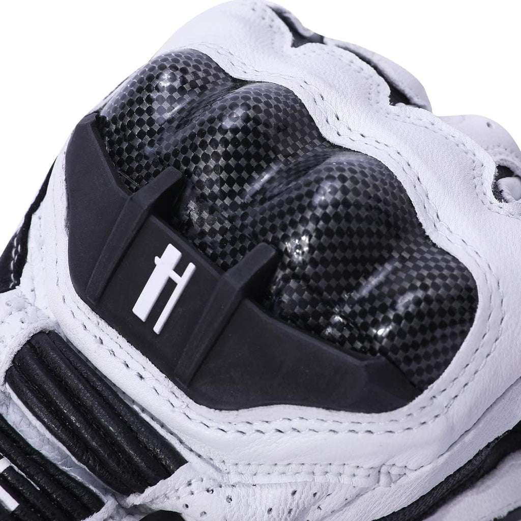 Harssidanzar Leather Motorcycle Gloves for Men and Women,Powersports Carbon Fiber Knuckle Protection Motorbike Gloves KM045