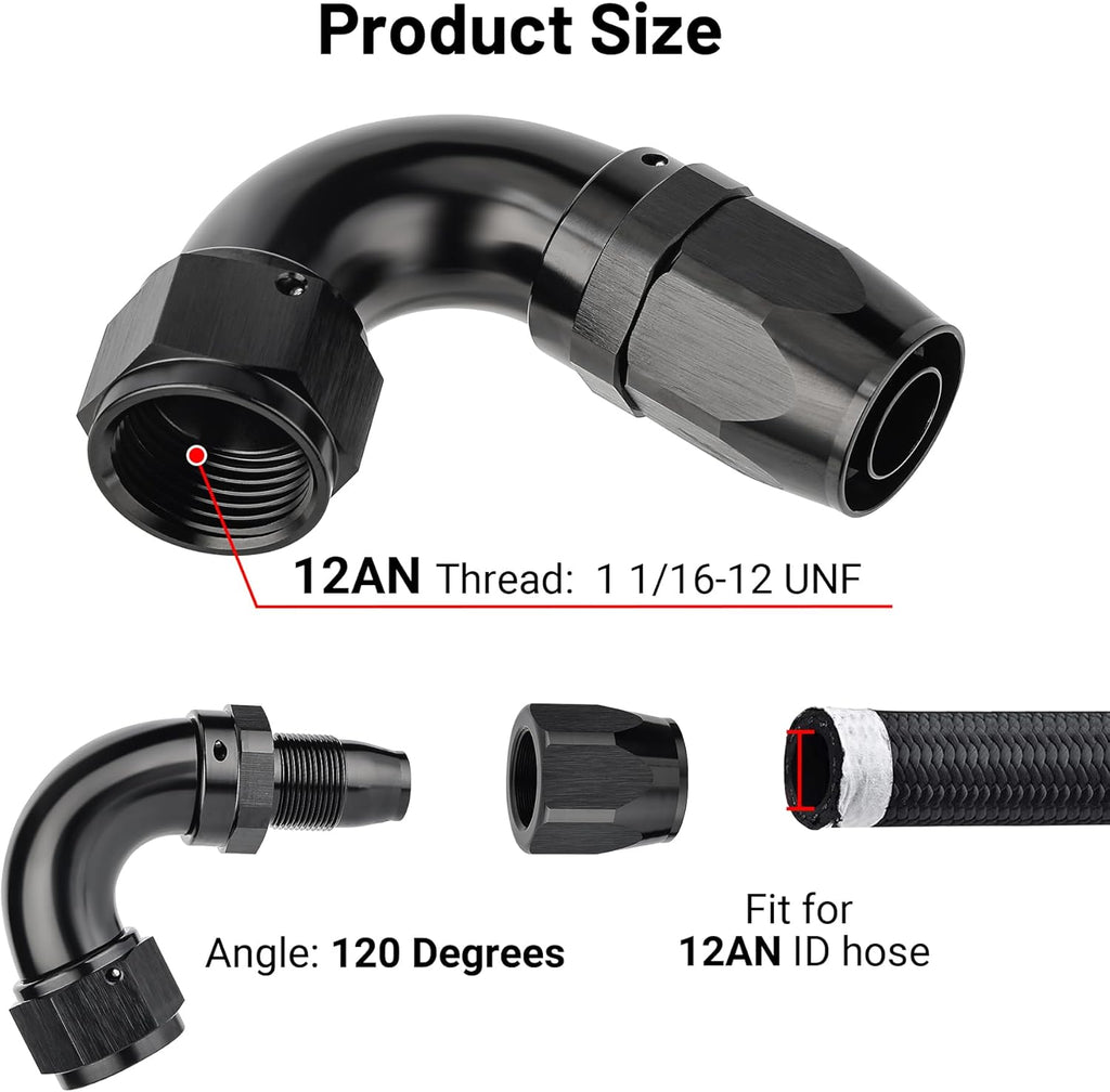 EVIL ENERGY 12AN 120 Degree One Piece Full Flow Hose End Fitting Swivel For CPE Braided Hose
