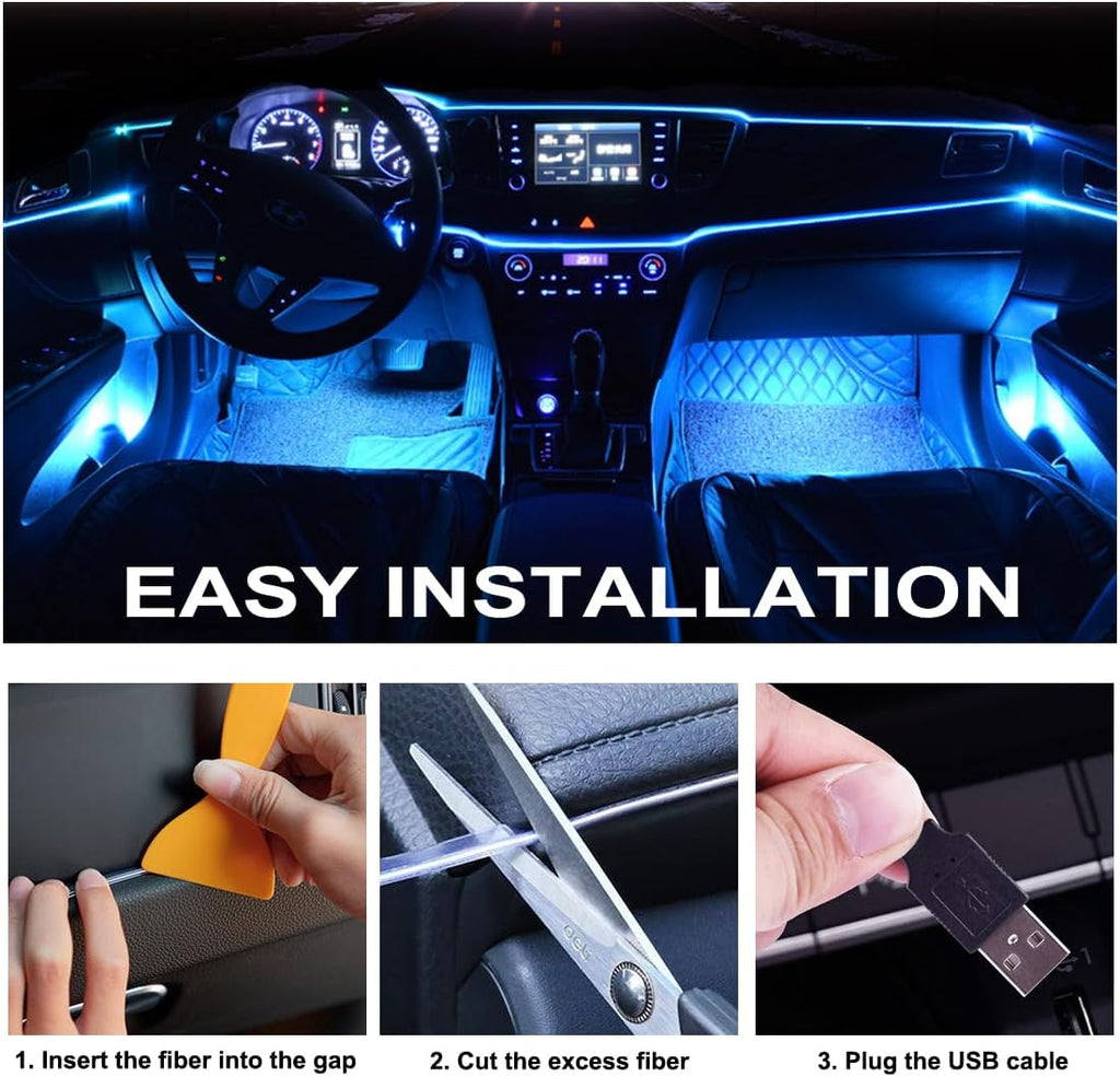 Interior Car LED Strip Lights with Wireless APP & Remote Control, RGB 2 in 1 Car Ambient Lighting Kit with 158 Inches Fiber Optic, Inside Neon Dash Strip with Music Mode