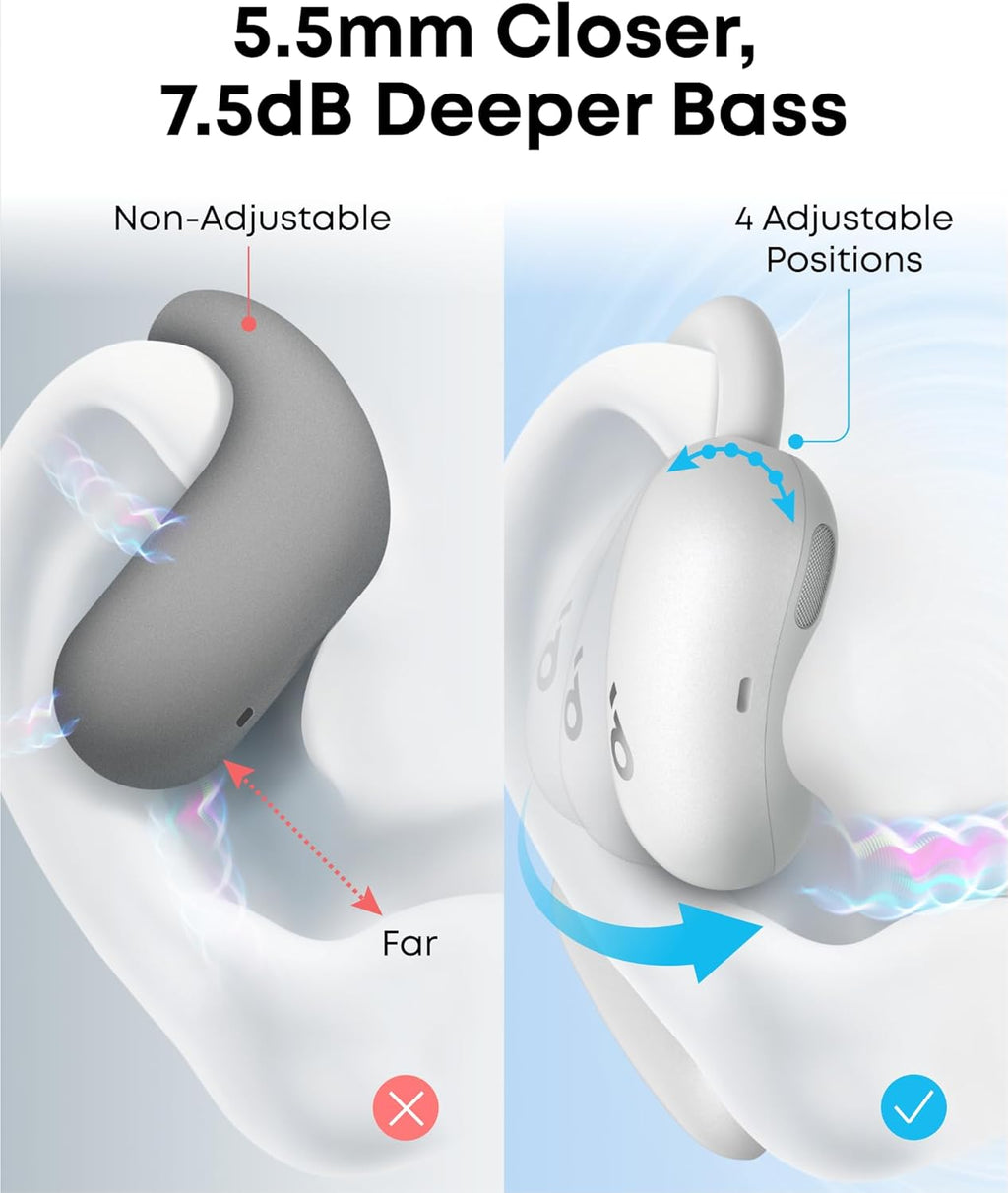 soundcore AeroFit 2 by Anker, Open-Ear Headphones, Translation Earbuds Real Time, 4 Adjustable Positions for Every Ear Size, 2x Richer Bass, Hi-Res, 42H Playtime, IP55,AI Clear Calls,Wireless Charging