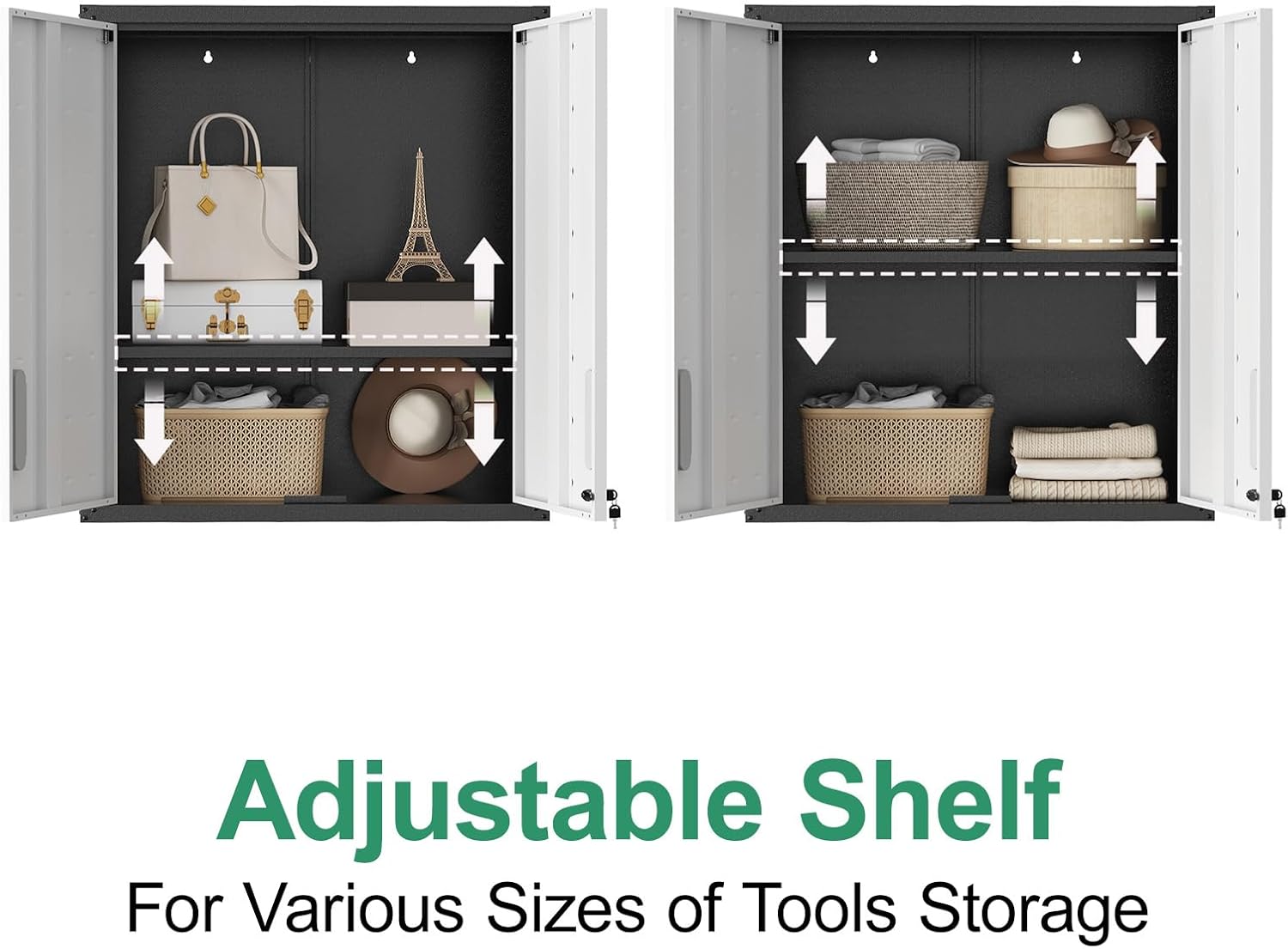 Metal Tool Cabinet,Garage Storage Cabinet System,Wall Cabinet & Locking Rolling Tool Cabinet with Doors and Adjustable Shelves,Steel Tool Cabinets for Home,Office (3 Pcs-StyleA, Black & Grey)