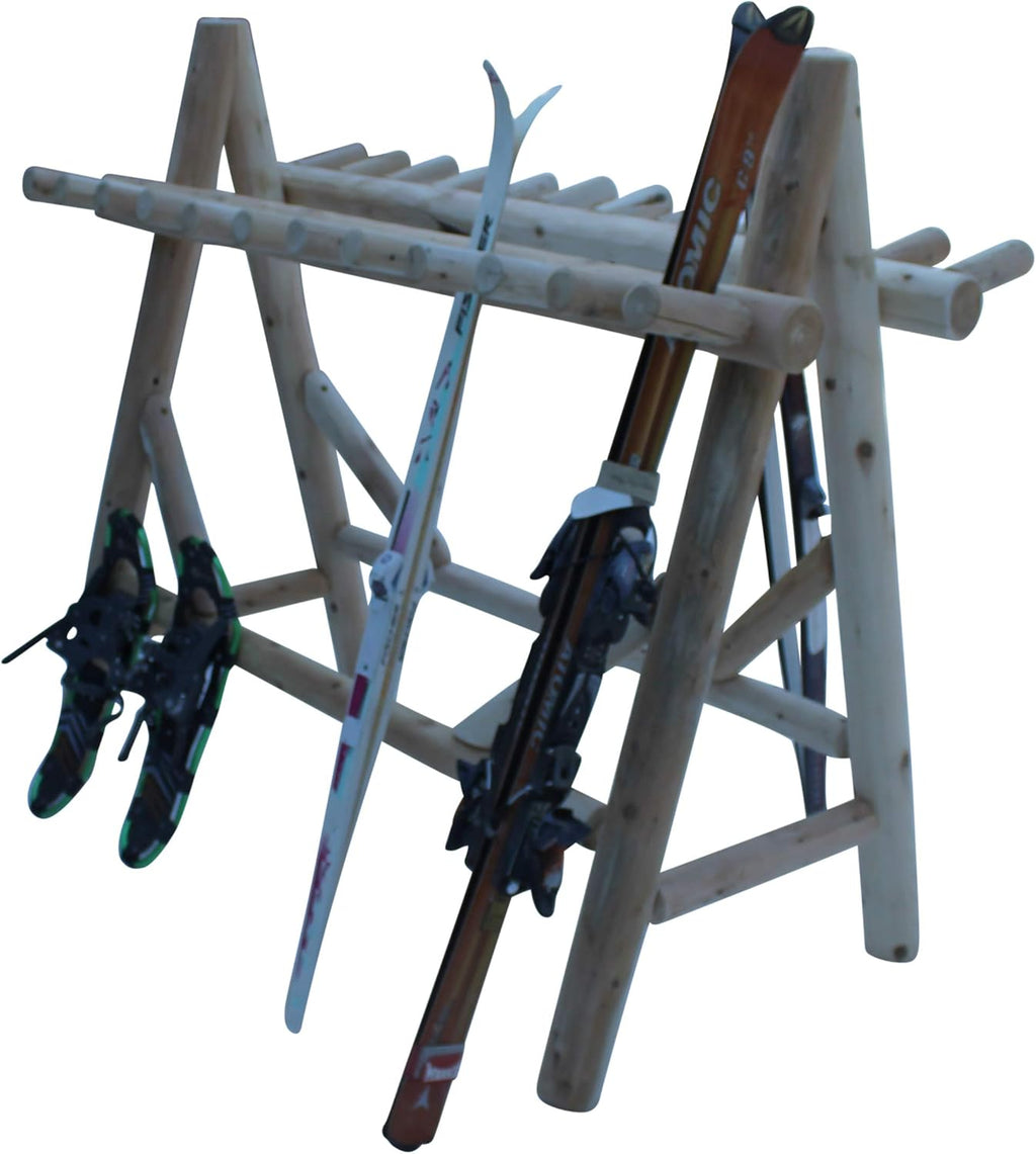 22-Place Freestanding Ski Log Racks, Pole Ski Holders, Garage Racks for Organization, Pole Stands, Snowboard Rack Garage, Snow Skis Sports Storage - Unfinished