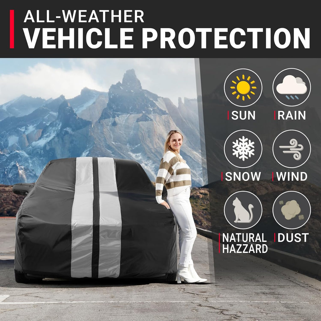 iCarCover Custom Car Cover for Chevy Sonic Hatchback (2012-2021) Waterproof All Weather Rain Snow UV Sun Protector Full Exterior Indoor Outdoor Car Cover (Stripe - Black/Gray)