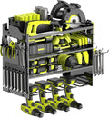 Power Tool Organizer Wall Mount with 4-Drill Holders-400Lbs Load Heavy Duty Metal 4-Layers Garage Storage & Organization Battery Tools Rack with Side Panels Utility Racks Workshop Gifts for Men
