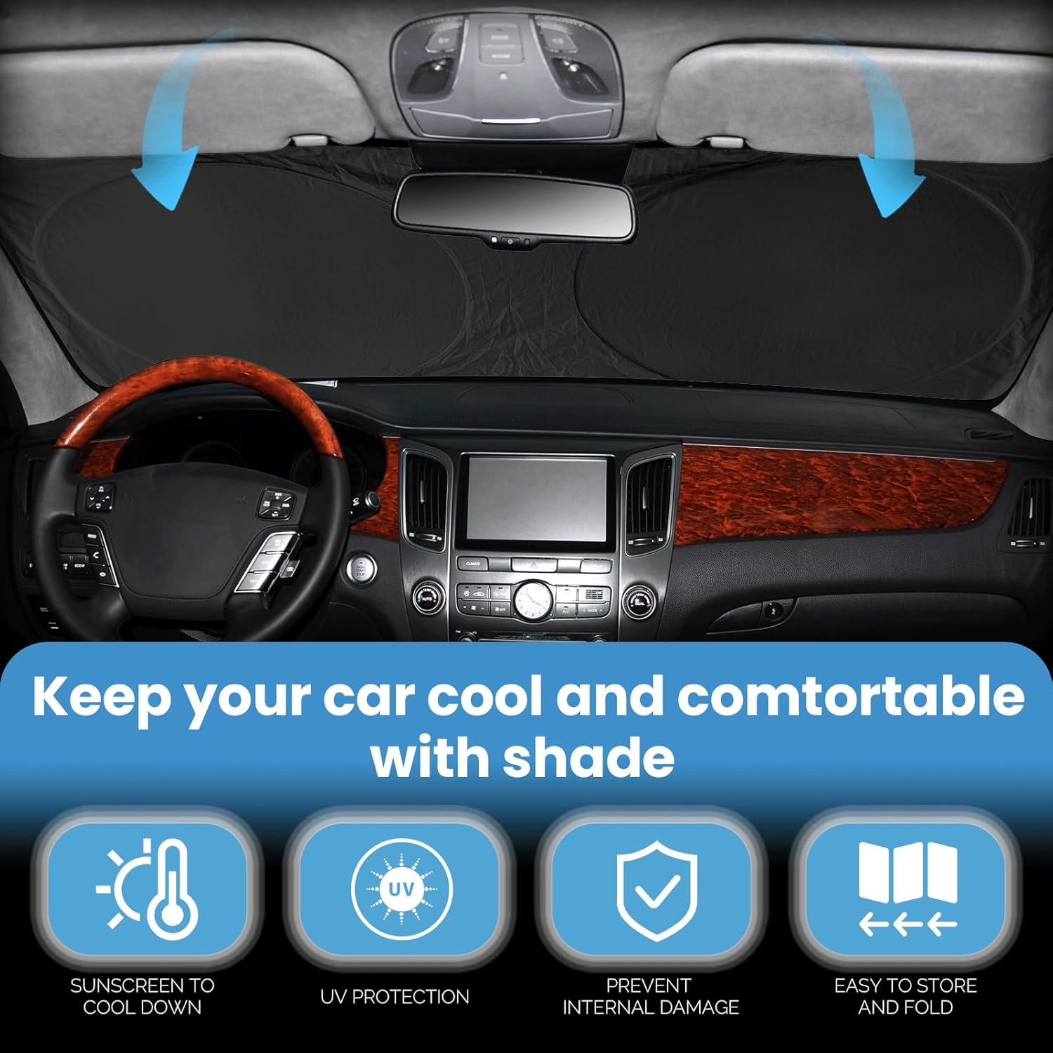 Custom Fit Telluride Windshield Sunshade for Kia Telluride 2020-2025 Front Window Shades Cover for Windshield Sun Visor Protector 210T Reflector Block Heat and Sun Protection Cooler Car Accessories