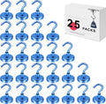 LOVIMAG Magnetic Hooks for Cruise Cabins, 80lbs Blue Magnetic Hooks for Classroom, Strong Magnets with Hooks for Hanging, Neodymium Magnet Hooks for Fridge, Ceiling, Locker, Camper, Travel-25 Pcs