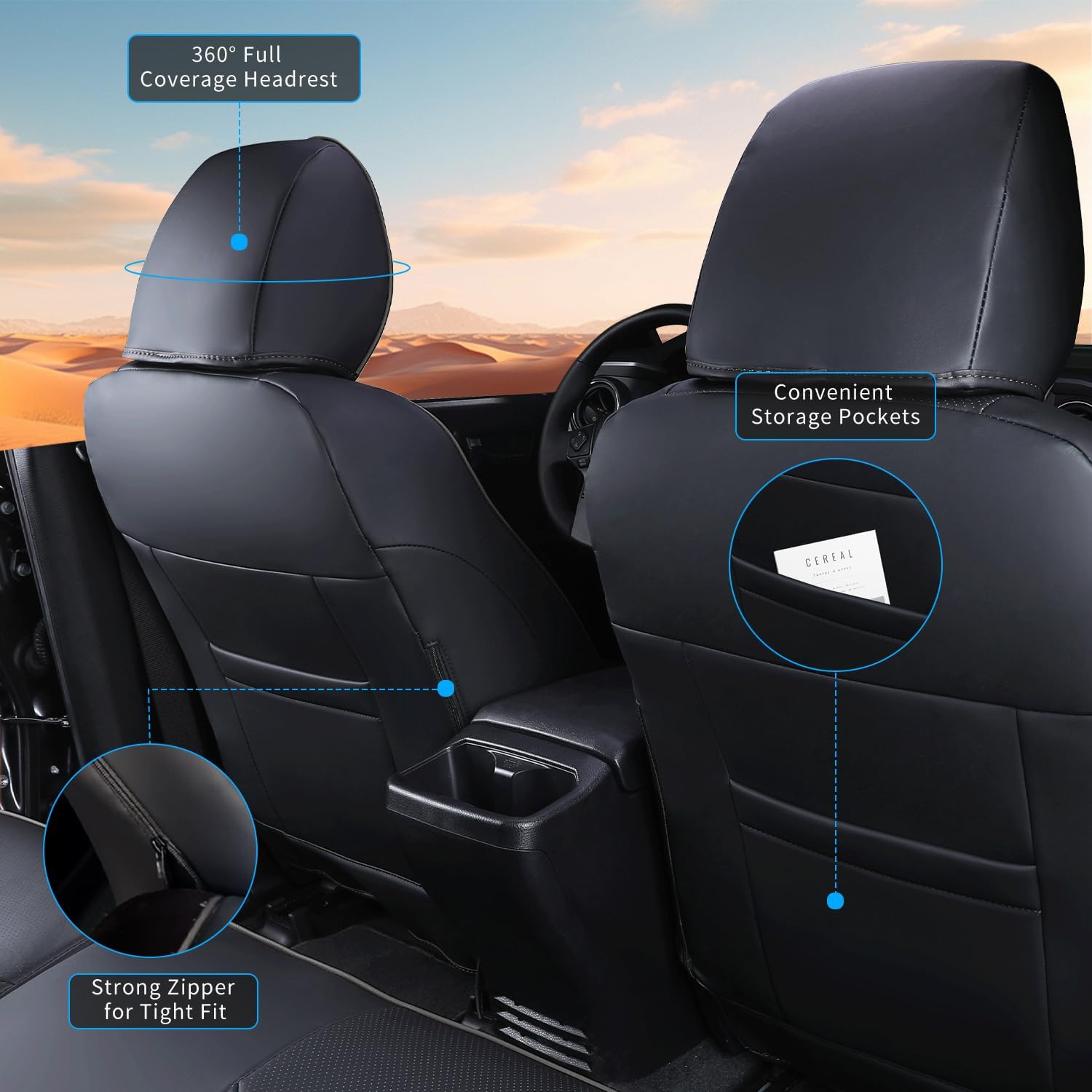 Car Seat Covers Full Set for Toyota Tacoma Double & Crew Cab 2023 2022 2021 2020 2019 2018 2017 2016 Tacoma Interior Accessories Premium Faux Leather Breathable Waterproof (Pure Black)