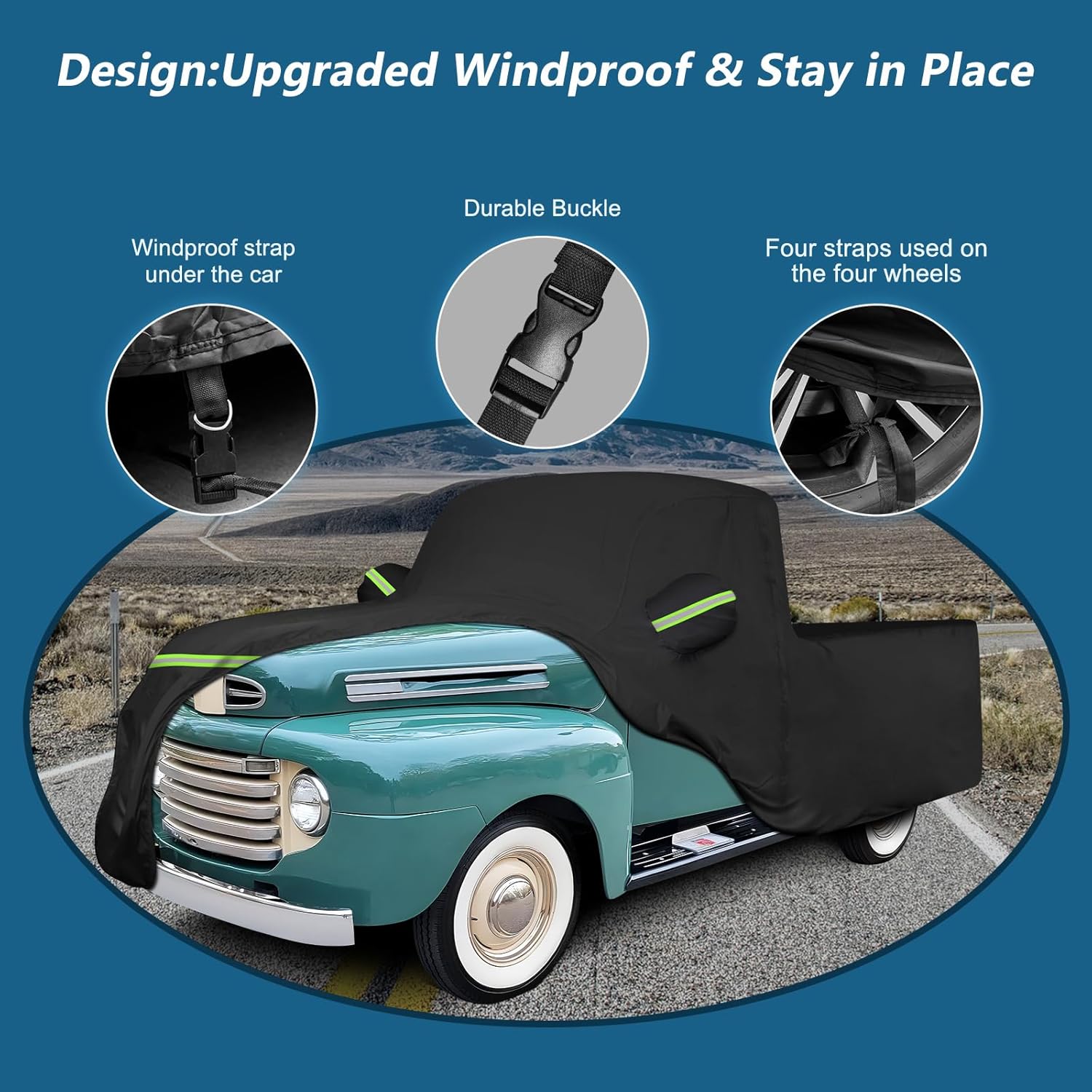 Car Cover for Ford F100 Truck Cover, 420D Oxford Waterproof All Weather Heavy Duty Protection with Zipper Windproof for 1948-1983 Ford F100 1984-1986 F150 Short Bed Regular Cab 6.75'