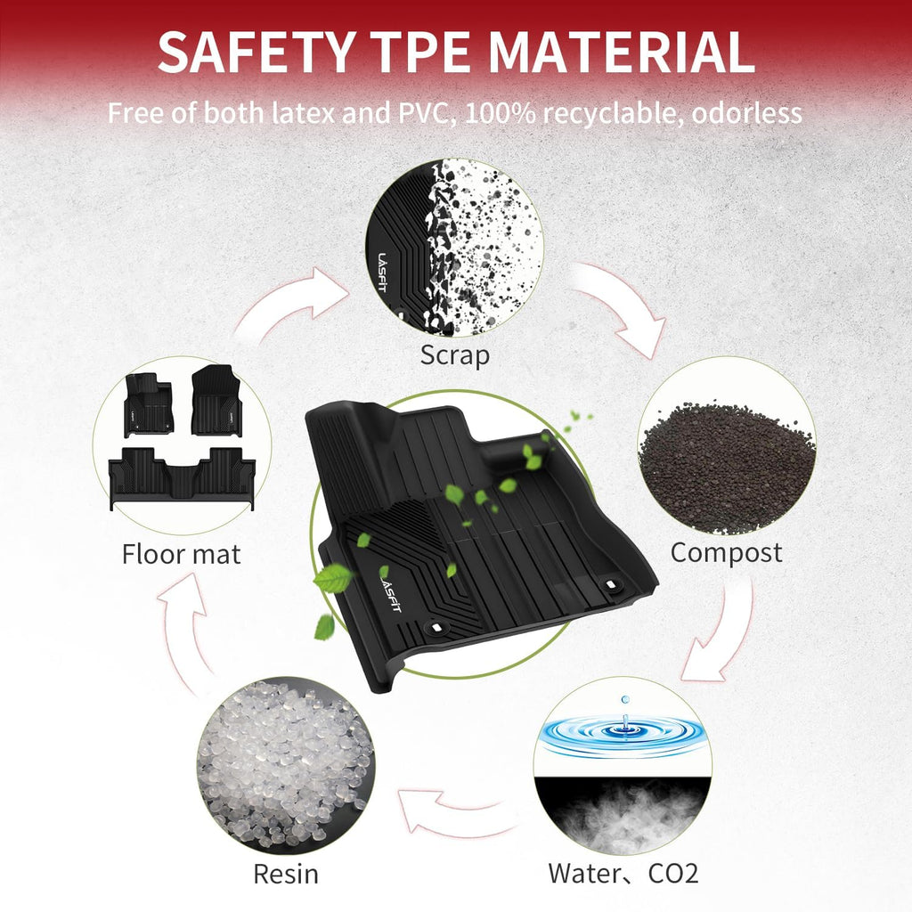LASFIT Floor Mats for Toyota Tundra 2014-2021 CrewMax Cab, All Weather Custom Fit Floor Liner for Tundra SR5/TRD/Limited TPE Mats Front&Rear 2 Row Car Mats, Black