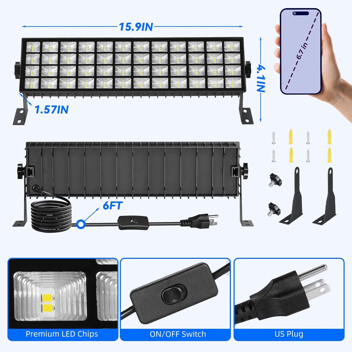 2 Pack LED Shop Lights, 100W 11000LM Plug in Garage Light with 6FT Power Cord, IP66 Waterproof Work Bench Shop Lights for Garage, Workshop, Warehouse, Outdoor, Yard, Garden