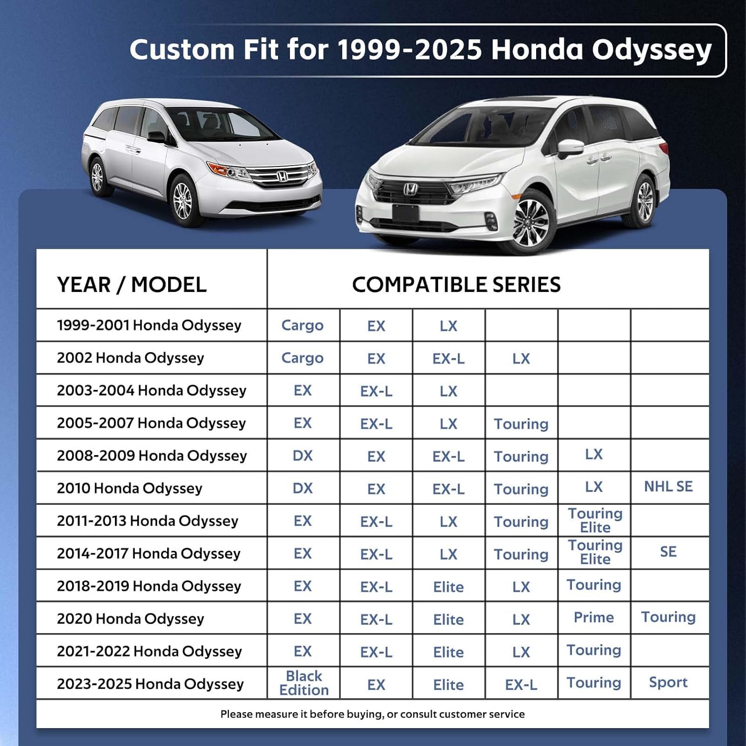 10 Layers Minivan Car Cover Custom Fit for Honda Odyssey (1999-2024) Waterproof All Weather for Automobiles, Outdoor Full Cover Sun UV Rain Protection with Cotton.Black