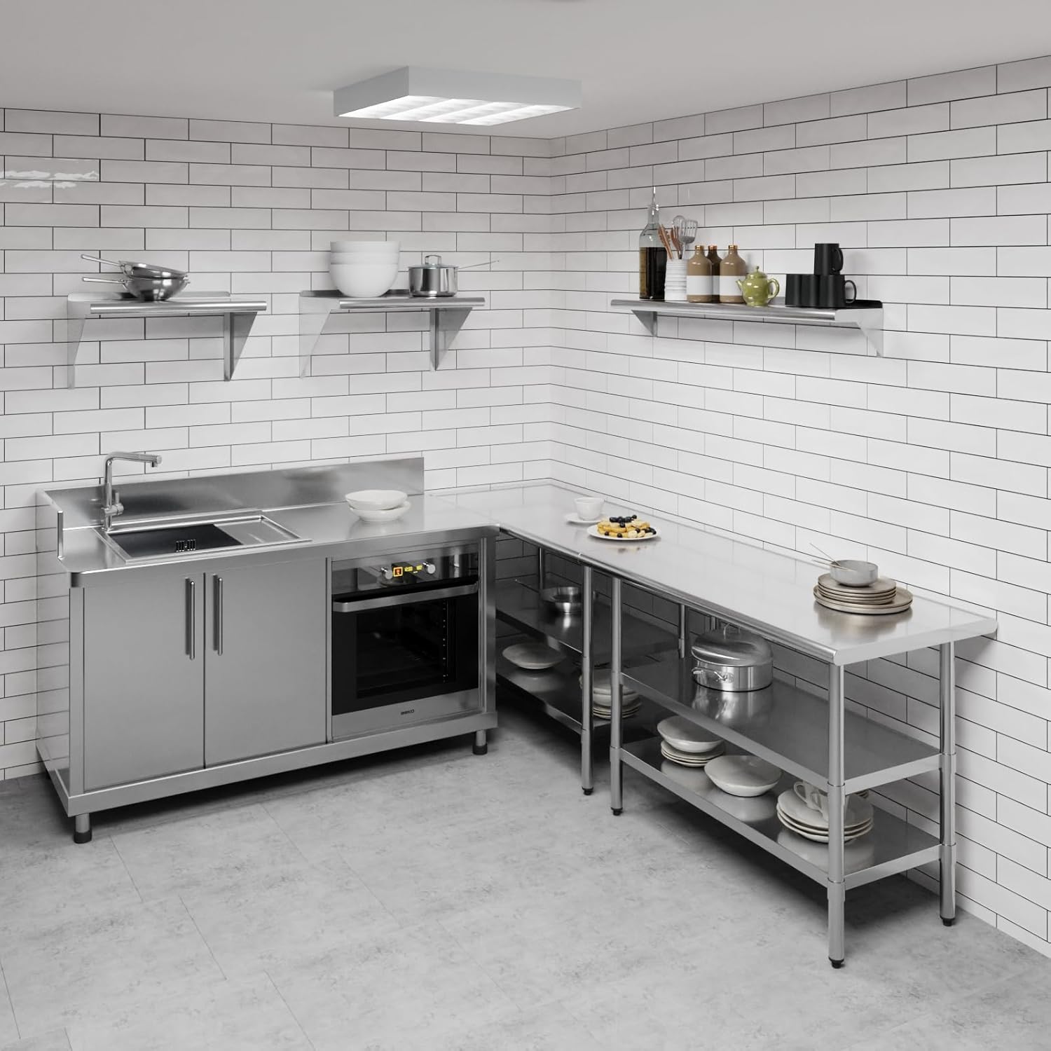 AmGood 48" Long X 8" Deep Stainless Steel Wall Shelf | NSF Certified | Appliance & Equipment Metal Shelving | Kitchen, Restaurant, Garage, Laundry, Utility Room