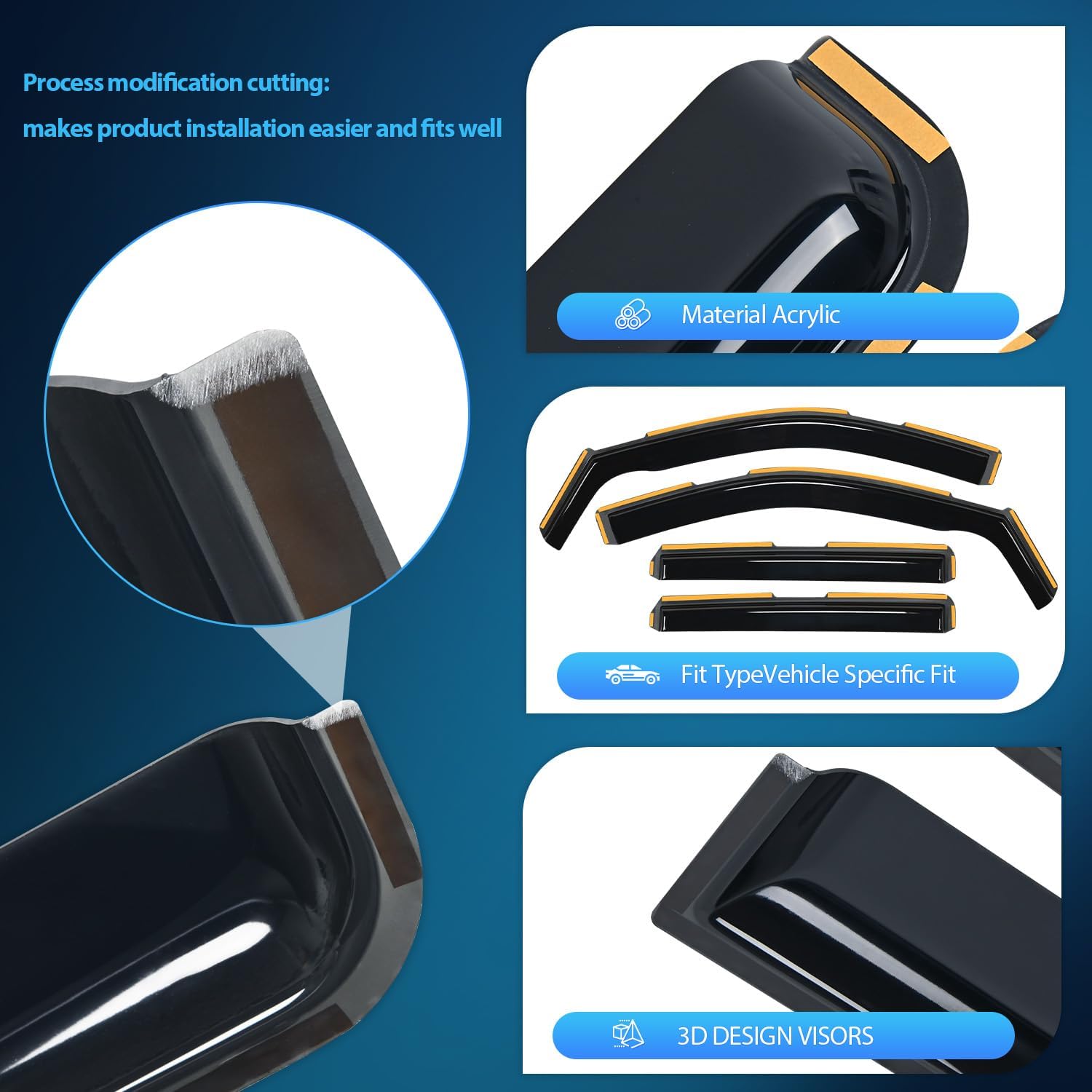 Nilight in Channel Rain Guards for Chevrolet (Chevy) Silverado 1500 Crew Cab/GMC Sierra 1500 Crew Cab 2019 2020 2021 2022 2023 2024 2025 Vent Window Visors-4pcs