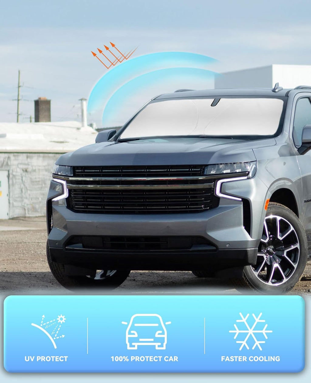 Windshield Sun Shade Car Sunshade for 2021 2022 2023 2024 2025 Chevrolet Chevy Tahoe Accessories Windshield Sun Visor Cover for Tahoe Front Window Shield Protector Block Heat UV Rays Keep Car Cooler