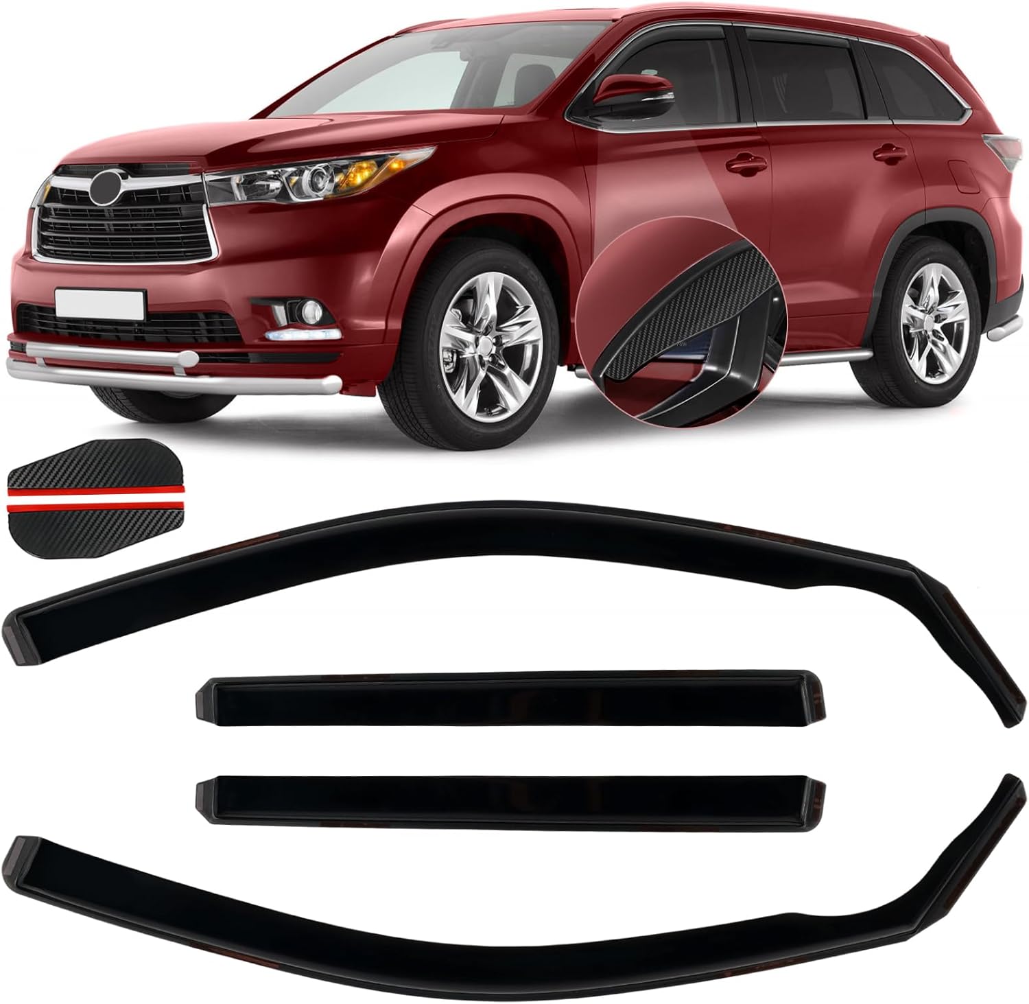 in Channel Window Visors Rain Guards Fit for Toyota Highlander 2014 2015 2016 2017 2018 2019, Durable Wind Deflectors Vent Shades Shield for 14-19 Highlander-4PCS