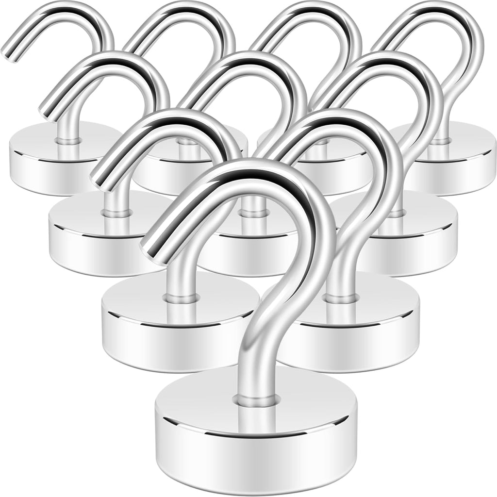 Neosmuk Magnetic Hooks, Cruise Ship Essentials, 30lb+ Heavy Duty Magnetic Hooks for Cruise Cabins, Refrigerator, Grill, Hanging, and Travel | Extra Strong Must-Haves Magnet Hook,Silver,Pack of 10