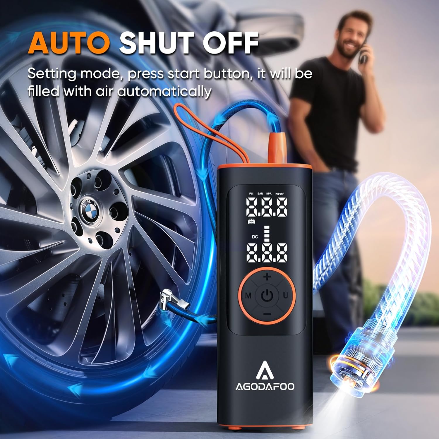 Tire Inflator Portable Air Compressor, 4X Faster 150 PSI Inflation Air Pump for Car Tires, 12000mAh Cordless Bike Pump with Pressure Gauge, Auto Shut-Off Pump for Car, SUV, Motorcycle, Bike, Balls