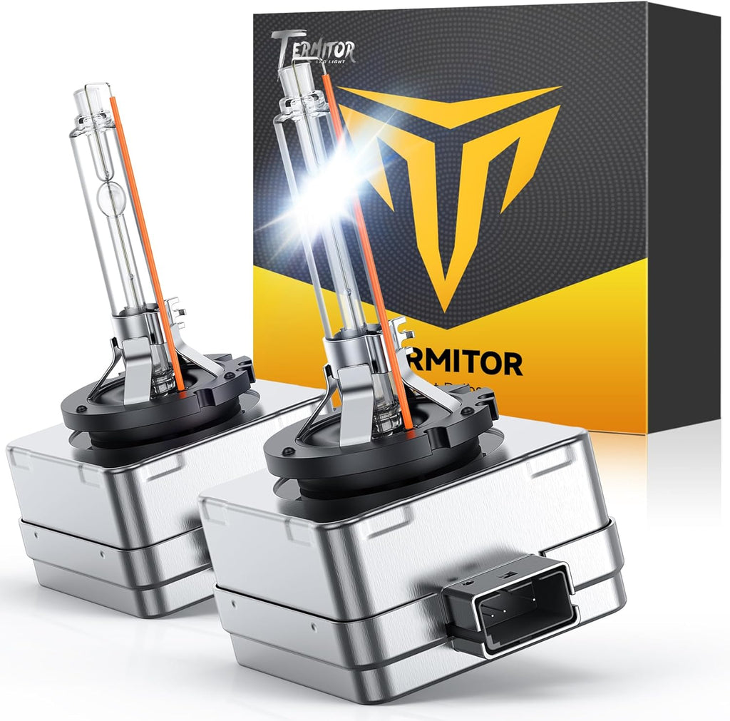 D1S Xenon HID Headlights Bulbs, 400% Enhanced Brightness, 6000K Cool White High/Low Beam, Replacement 66144 66140 85140 85415, IP68 with Metal Base, Plug and Play, Pack of 2