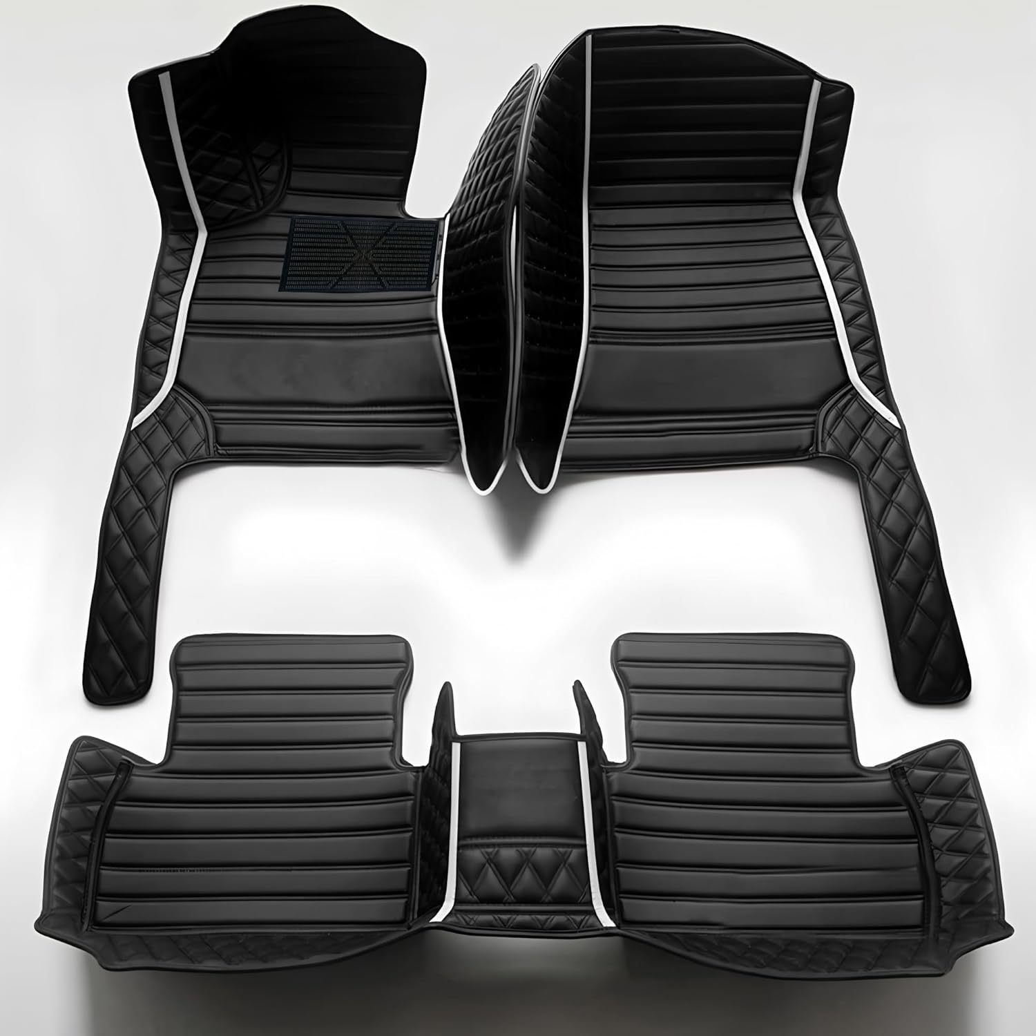 Custom Personalized Floor Mats for Cars，Luxury Full Coverage All Car Floor Mats，Anti-Slip Leather Car Mat Set ，Custom Floor Mats for 99% of Cars, Trucks & SUVs. (Black Dual Tone and White)