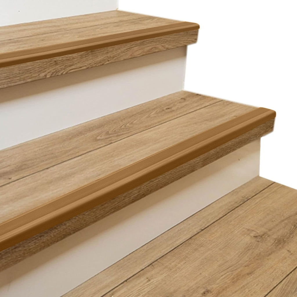 Rubber Bond Stair Edge Protector (Pack of 5) 36x2x1 inch Anti-Slip Stair Corner Trim Rubber Strips - Waterproof Self-Adhesive Staircases for Outdoor & Indoor Uses | Protect Kids & Pets - Brown