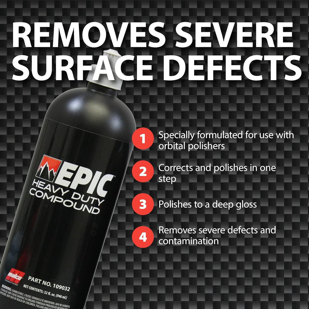 Malco Epic Heavy-Duty Car Polishing Compound – Best Deep Scratch Remover | All-in-One Compound for Polishing Car Paint | Dust-Free, Swirl-Free Finish | Removes P1500 Sand Scratches | 16 Oz. (109016)