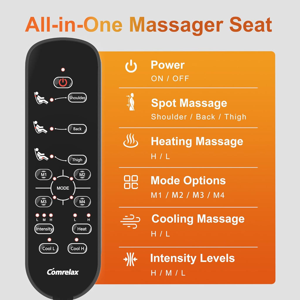 Back Massager with Heat for Pain Relief Deep Tissue, Portable Chair Massager Seat Cushion with Vibration Massage, Back Massage Chair Pad with Optional Cooling, Gifts for Dad Men Women Home Office Use
