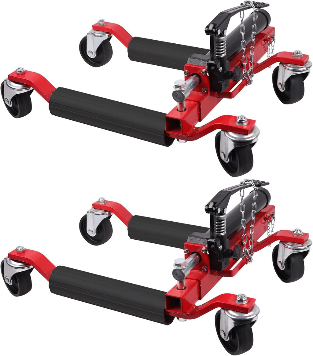 2 Pcs Car Wheel Dolly with Hydraulic Tire Jack, 1500LBS Capacity Trailer Dolly for Vehicle Positioning for Truck RV Trailer, Red