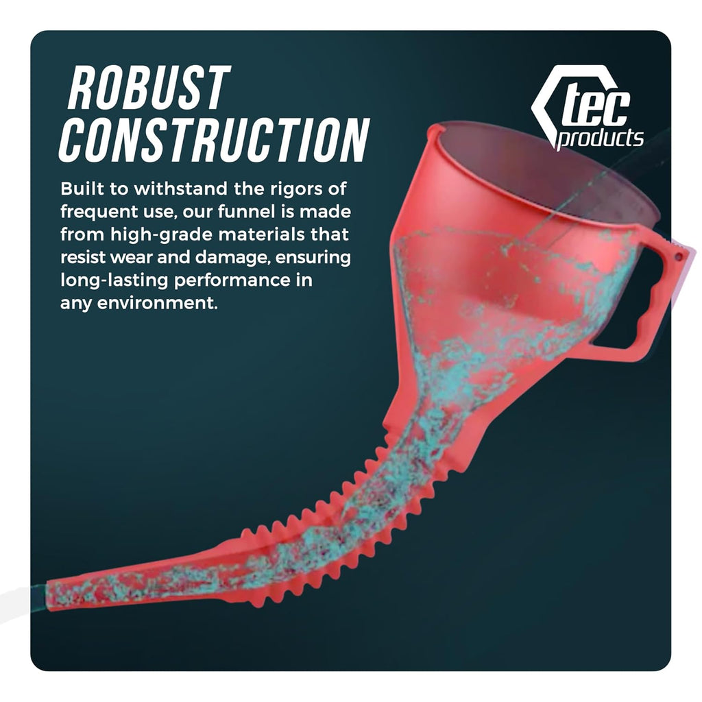 FlexAll Long Flexible Funnel for Automotive Use - Durable Nitrile Rubber - Ideal for Car Oil Change, Transmission Funnel Fluid, Diesel, Fuel, Gas - Made in USA - Red (12 x 4 Inches)