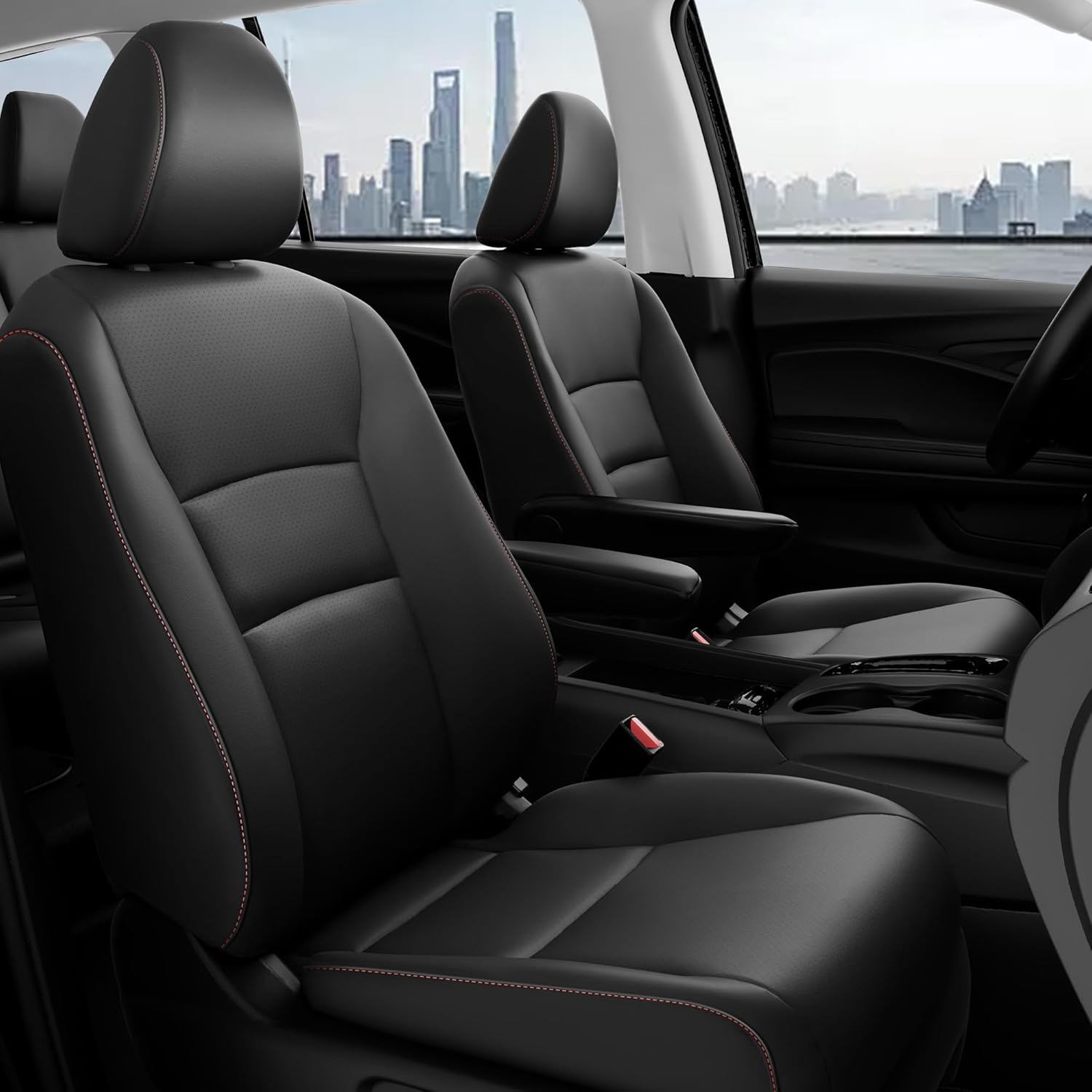 Custom Fit for Honda Pilot Seat Covers, Car Seat Protectors Full Set for Pilot LX EX 2016 2017 2018 2019 2020 2021 2022-8 Seats, Faux Leather, Black Red