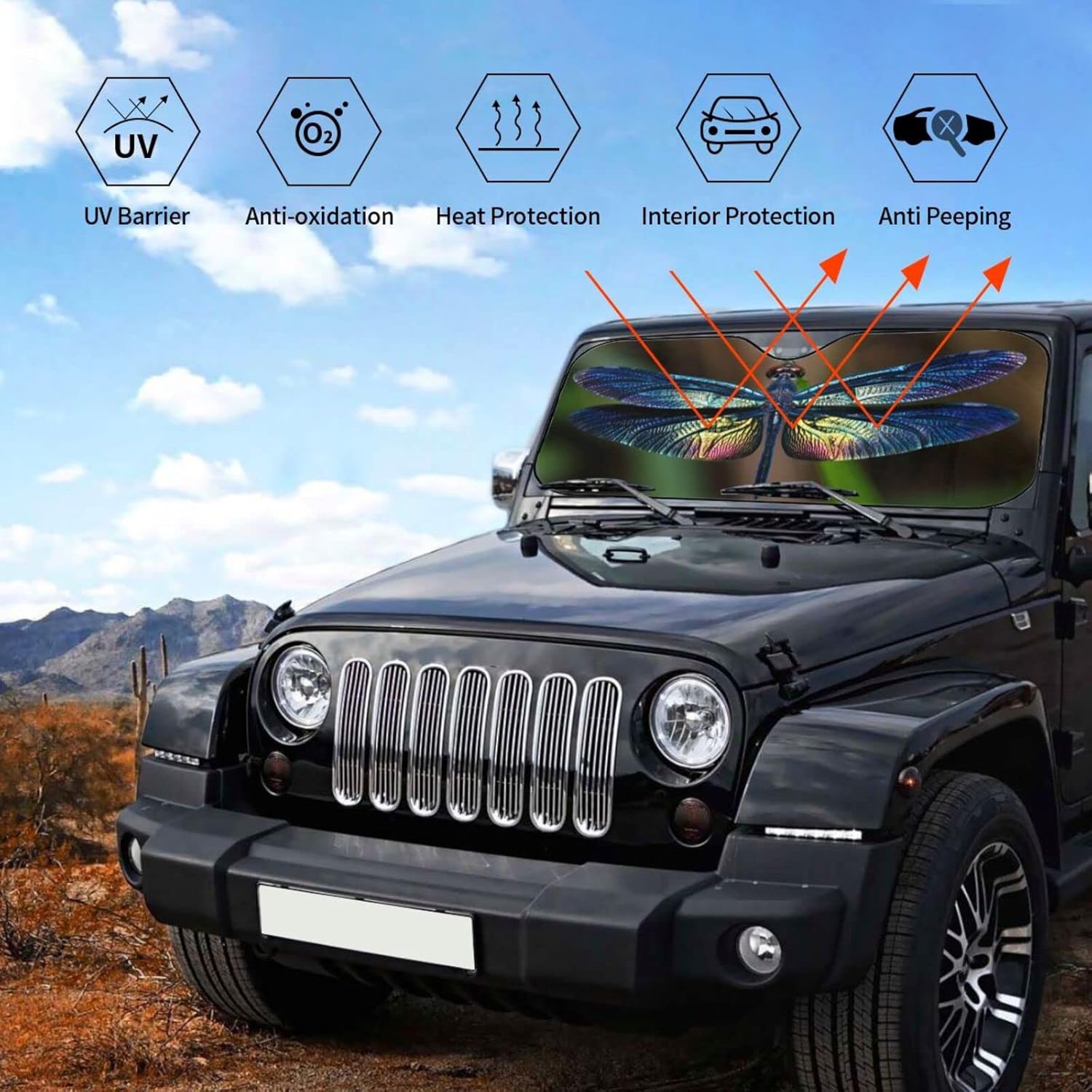 Dragonfly Car Windshield Sunshade Front Window Sun Visor Protector Foldable Shield Cover for Truck SUV