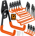 12 Pack Garage Hooks Heavy Duty Utility Steel with Anti-Slip Coating Wall Mount Storage Organizer for Hanging Power and Garden Tools, Ladders, Hose, Bikes, Ropes, Bulk Items, and More