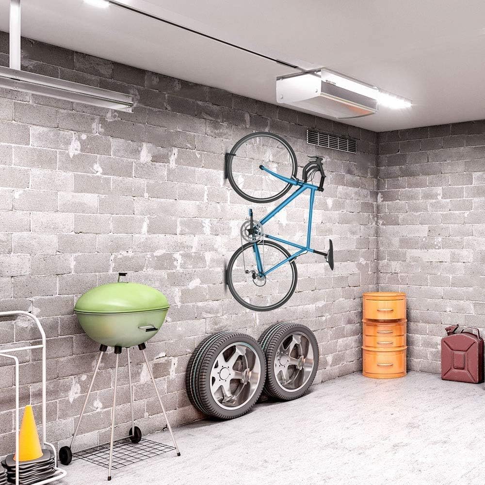 Dirza Bike Wall Mount Rack with Tire Tray - Vertical Bike Storage Rack for Indoor,Garage,Shed - Easy to install - Great for Hanging Road,Mountain or Hybrid Bikes - Screws Included - 2 Pack