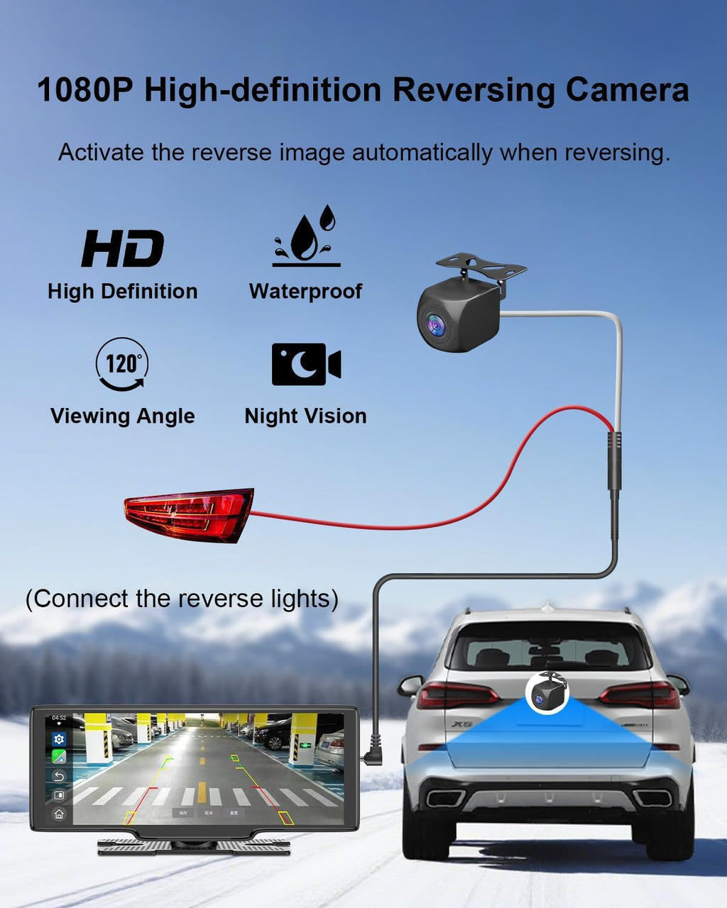 Portable Carplay Screen 10.26'' HD IPS Apple Carplay & Android Auto Screen for Car, Wireless Car Play Stereo with 4K Dash Cam/1080P Rear Camera, Car Audio Receivers,GPS Navigation,Mirror Link,FM,Siri