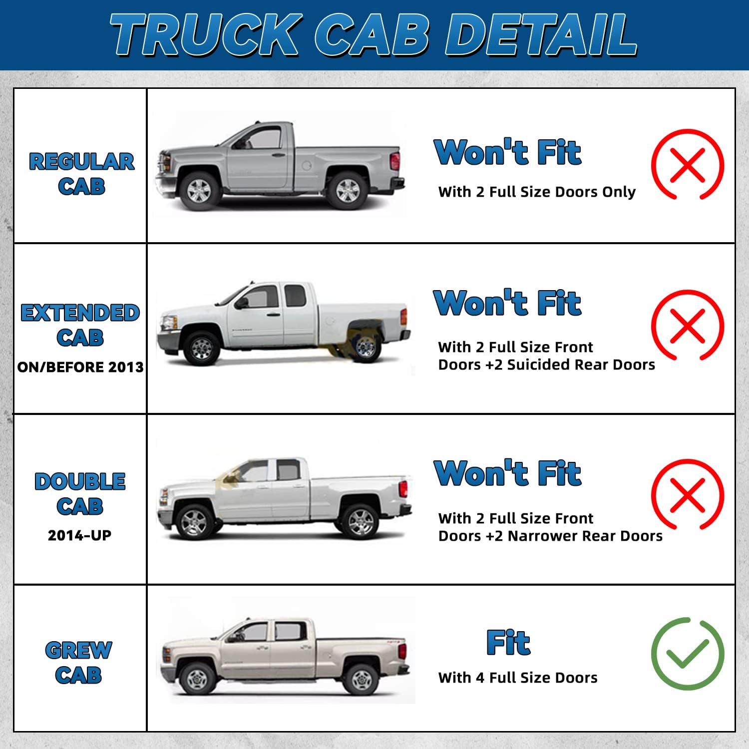 Set of 4 Front+Rear Smoke Sun/Rain Guard Outside Mount Tape-On Acrylic Window Visors Compatible with 07-14 Avalanche Suburban Yukon XL Silverado Sierra 1500 2500 3500 HD Crew Cab