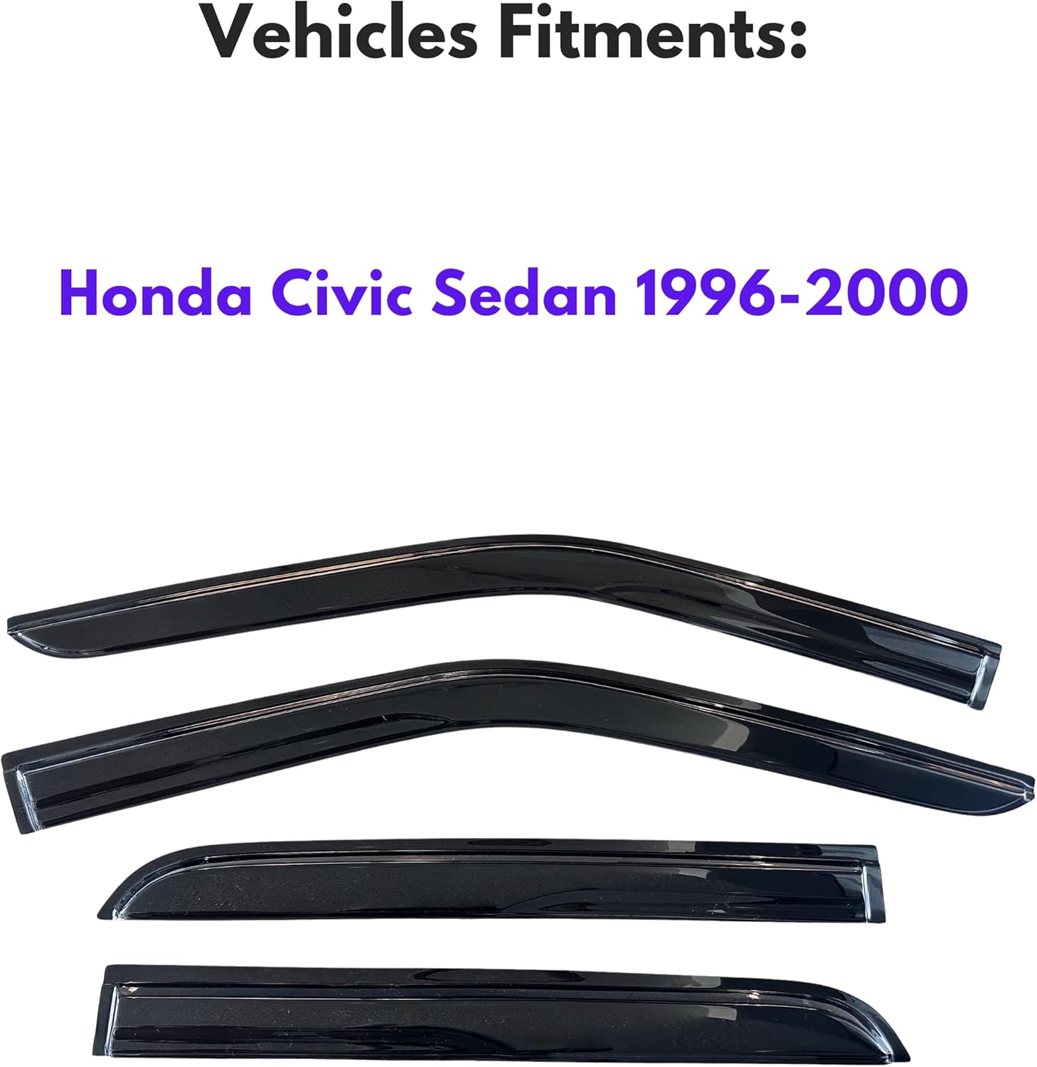 KPY Window Visor Compatible with Honda Civic Sedan 1996-2000, 4PC Rain Guard Side Window Vent Deflectors Tape-On Mugen Style, 1996 1997 1998 1999 2000