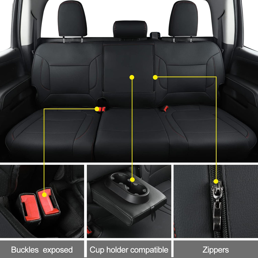LUCKYMAN CLUB Custom Fit Seat Covers for 2019-2024 2025 Chevy Silverado Sierra 1500 Crew Cab, 2020-2024 2025 Silverado Sierra 2500 3500 Crew Cab (Black&Red)
