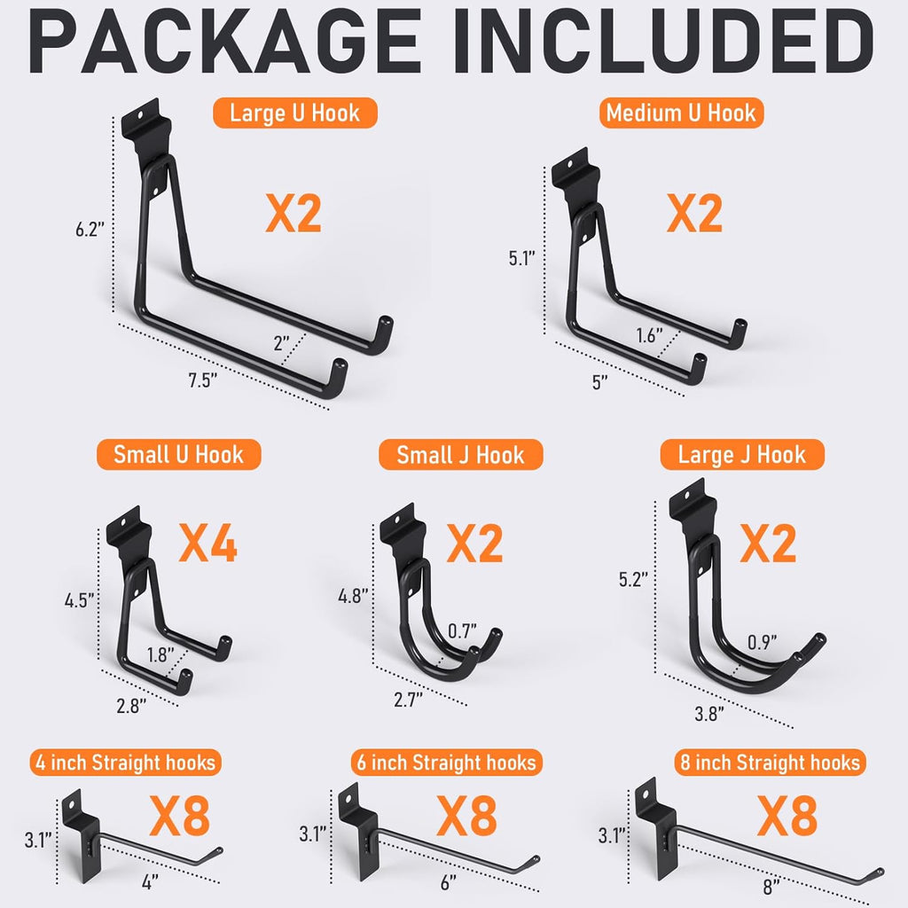INCLY 36 Pack Heavy Duty Slatwall Hooks, Black Garage Slatwall Panel Accessories Utility Hooks, Slat Wall Hanging Hooks and Hangers for Garages, Sheds, Basements