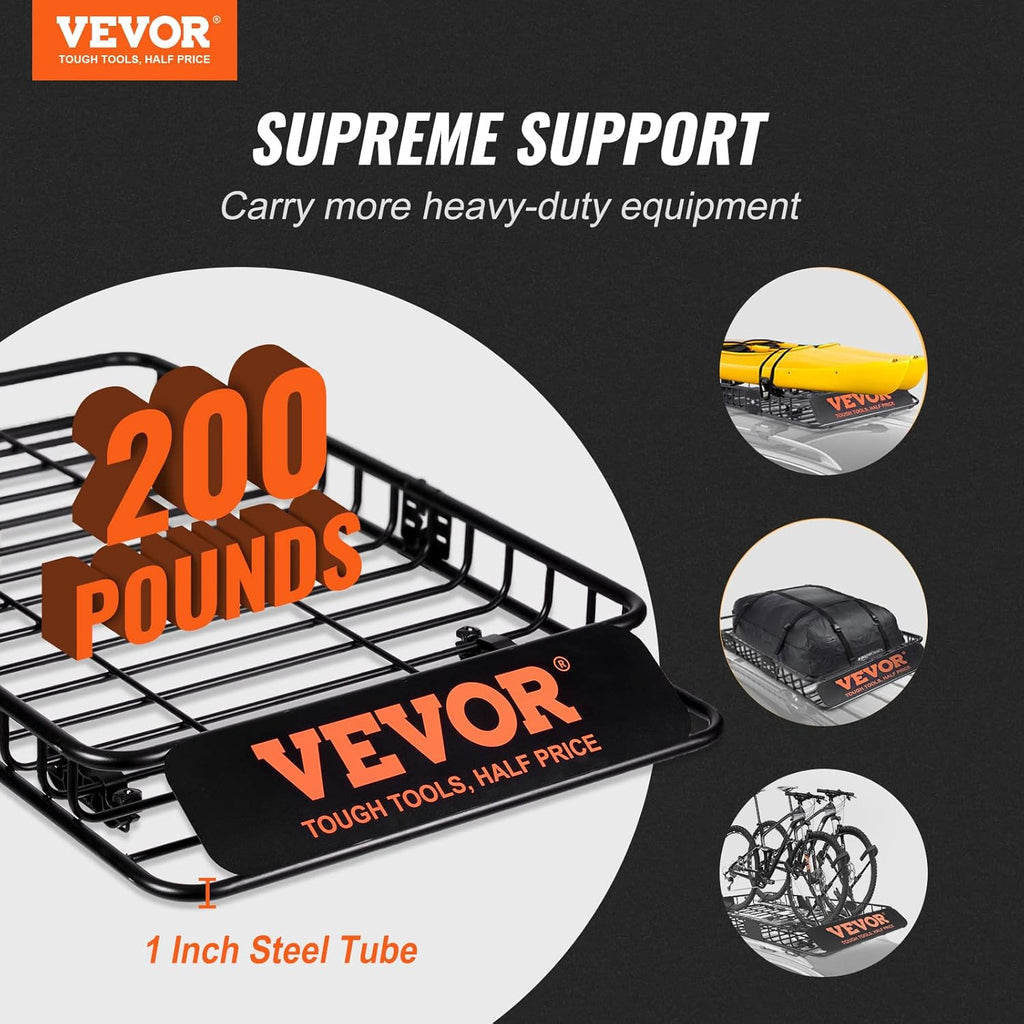 VEVOR Roof Rack Cargo Basket, 64" x 39" x 6" Rooftop Cargo Carrier with Extension, Heavy-Duty Steel 200 LBS Capacity Universal Roof Rack Basket, Luggage Holder for SUV, Truck