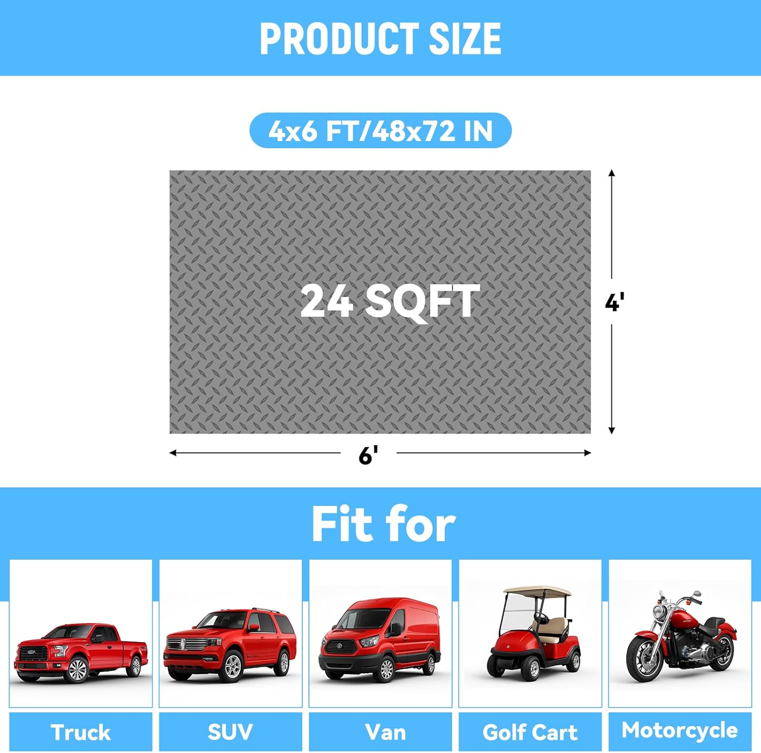 4x6 FT Garage Floor Mat,2.8mm Thickened PVC Flooring Roll for Under Car,24 SQFT Diamond Plate Gray Garage Mats for Truck,Trailer,SUVs,Van,Golf Cart,Motorcycle（Included Tapes）
