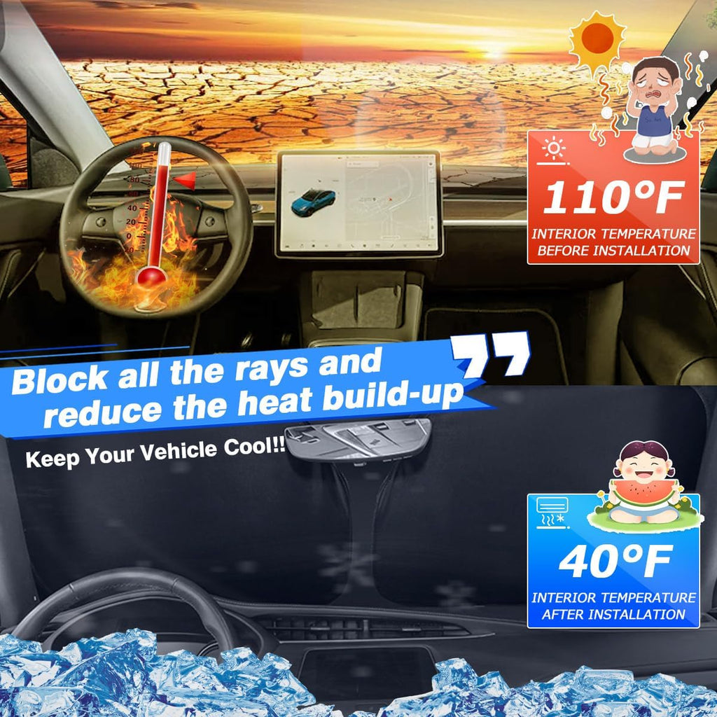 Windshield Sun Shade for 2022-2025 2026 Rivian R1T Truck Accessories Thicken 6-Layer Front Window Sunshade Cover Sun Visor Protector Foldable Block UV Rays Keep Vehicle Cool