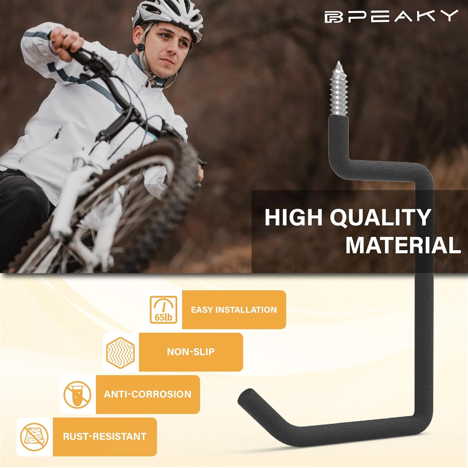 Screw in Ladder Hook, Black Heavy Duty Tool Holders 4PC, Bike Hooks, Wall Mount Garage Storage Hanger, Shelf Organizer for Hanging Bike, Ladder, Folding Chair, Cord