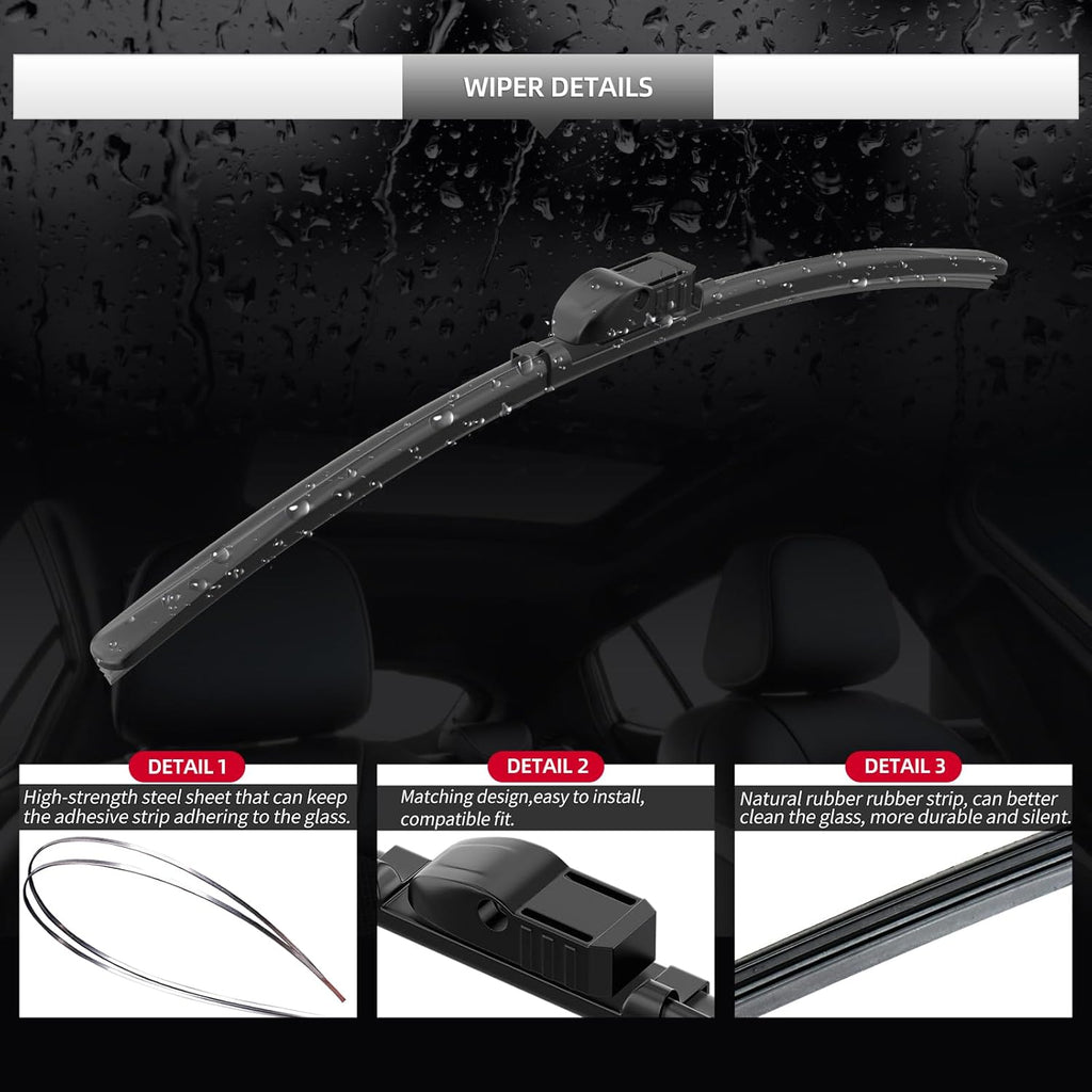 Front Windshield Wipers, 2-Piece Set for BMW 5 Series 528i 535i 535d 550i 2011 2012 2013 2014 2015 2016 - Automotive Replacement Front Wiper Blades for Car Window