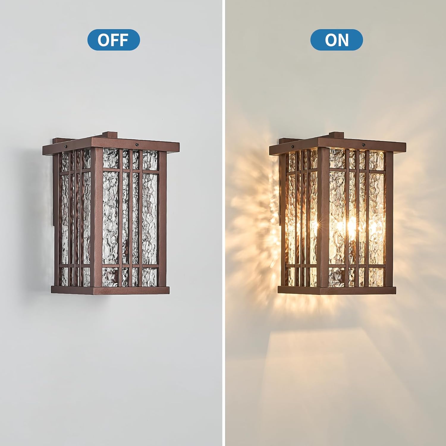 2-Light Outdoor Wall Light E26 Base Metal Frame - Brown Exterior Waterproof Lanterns with Clear Glass,Porch Wall Mount Lighting for Garage, Patio(Bulb not Included)