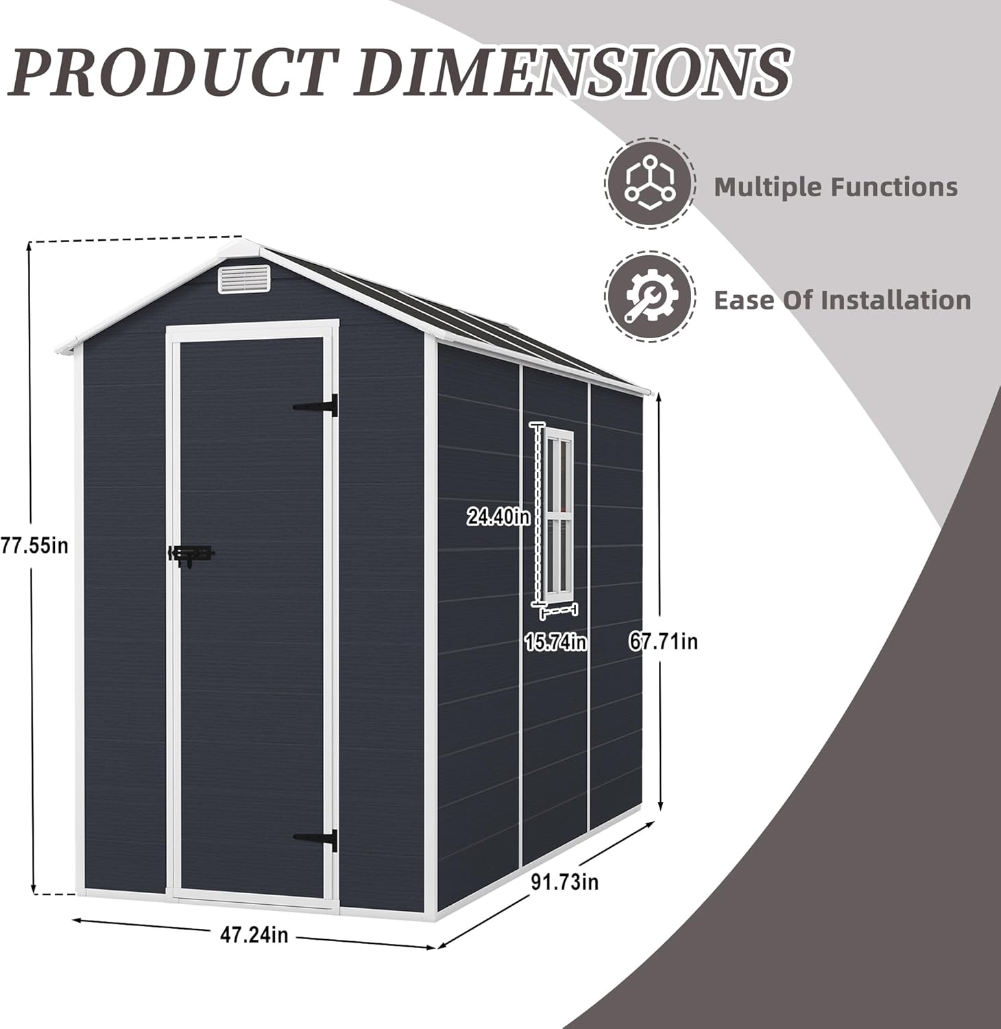MyVoice 8x4 FT Outdoor Resin Storage Shed with HD Window, Rustproof Waterproof Garden Tool Shed, 12mm Thickened PP Panels, Large Capacity Outdoor Utility House for Backyard Patio (with Floor)