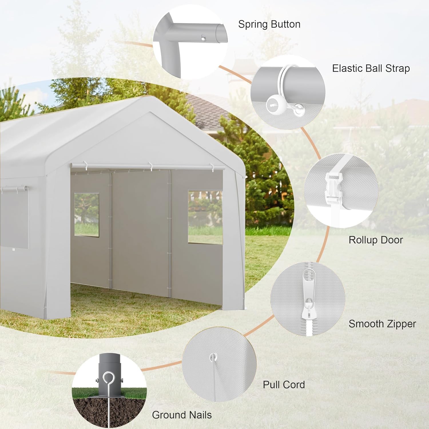 Carport 10x20 Ft, 120 LBS Heavy Duty Car Canopy, Portable Garage with Roll-up Windows and Removable Sidewalls, Car Port for Tractor, Truck, Boat