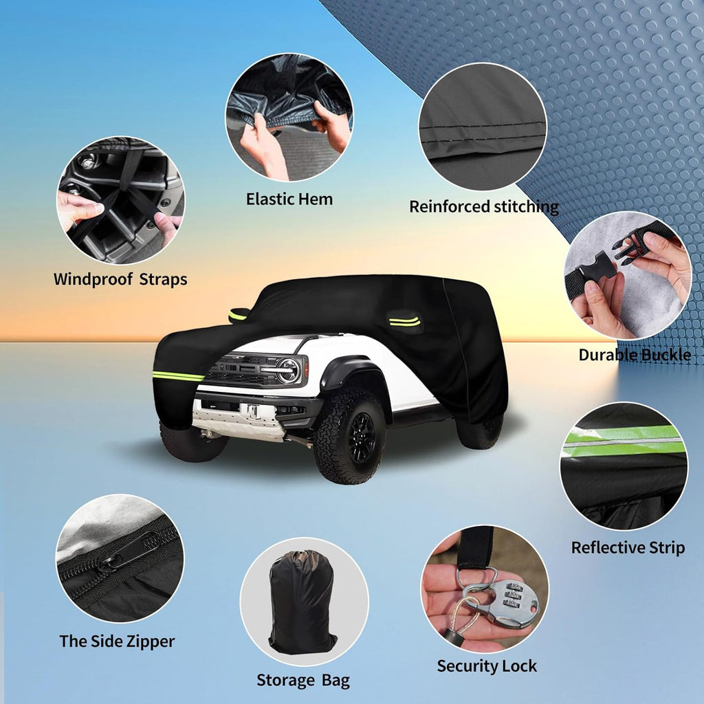 Waterproof Car Covers for 2021-2024 Ford Bronco 2 Door(Black) 210T Custom Outdoor Storm Hood